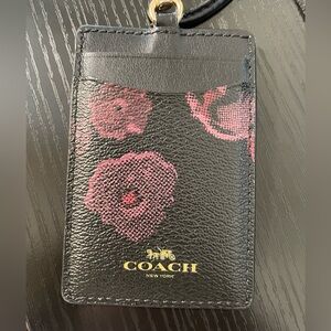 Coach Black ID Holder with Floral Design
